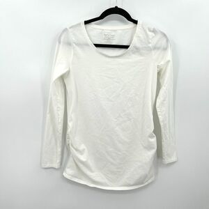 BUMPSTART Maternity White Long Sleeve Crew Neck Ruched Sides Shirt Size Small